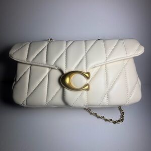 White Quilted Leather Shoulder Bag with Gold Accent